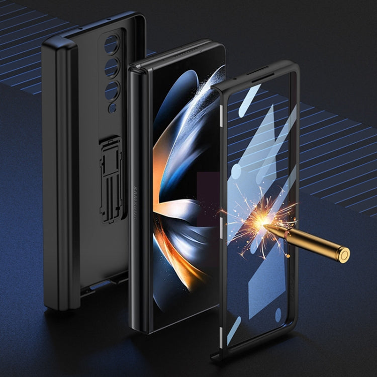For Samsung Galaxy Z Fold4 GKK Integrated Magnetic Flip Plain Leather Phone Case with Pen Box(Cross Texture) - Galaxy Z Fold4 5G Cases by GKK | Online Shopping South Africa | PMC TechLife | Buy Now Pay Later Mobicred