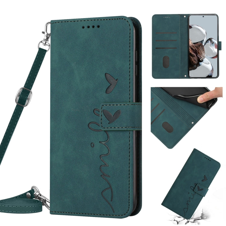 For Xiaomi 12T/12T Pro/Redmi K50 Ultra Skin Feel Heart Pattern Leather Phone Case with Lanyard(Green) - free shipping - PMC TechLife - Order now!