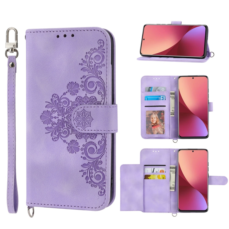 For Xiaomi 12 / 12X Skin-feel Flowers Embossed Wallet Leather Phone Case(Purple) - free shipping - PMC TechLife - Order now!