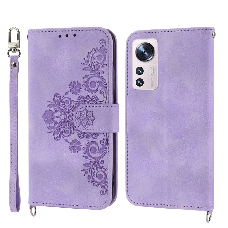 For Xiaomi 12 / 12X Skin-feel Flowers Embossed Wallet Leather Phone Case(Purple) - free shipping - PMC TechLife - Order now!