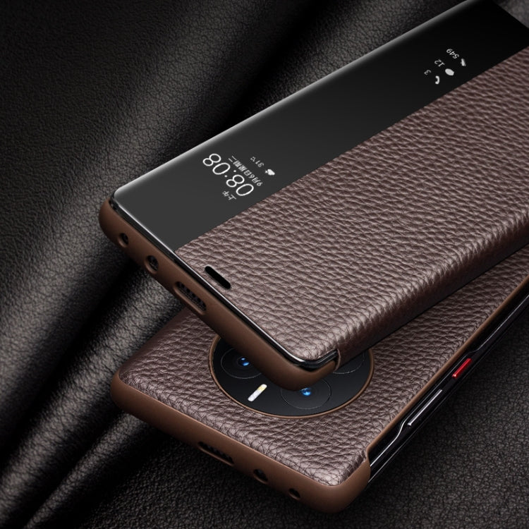 For Huawei Mate 50 Pro QIALINO Genuine Leather Side Window View Smart Phone Case(Black) - free shipping - PMC TechLife - Order now!