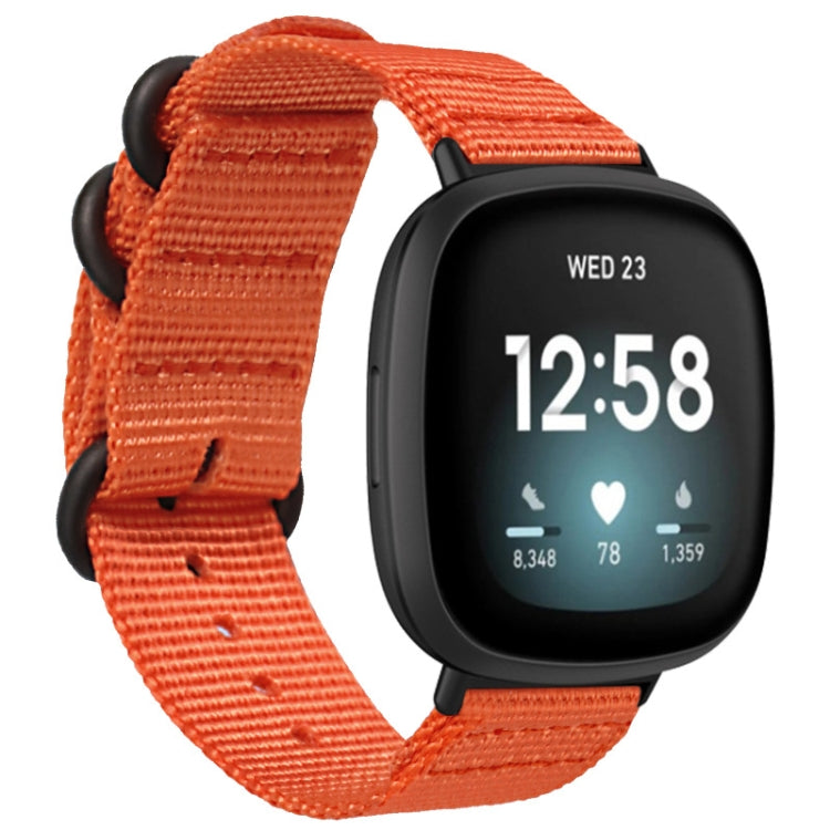 For Fitbit Versa 4 / Sense 2 Universal Three-ring Steel Buckle Nylon Watch Band(Orange) - Watch Bands by PMC TechLife | Online Shopping South Africa | PMC TechLife | Buy Now Pay Later Mobicred