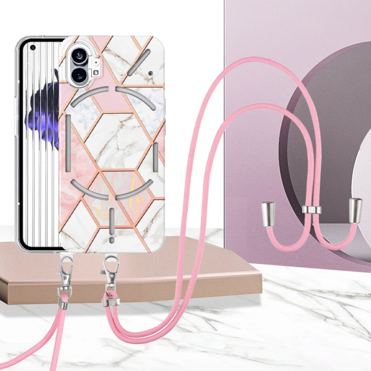 For Nothing Phone 1 Electroplating Splicing Marble TPU Phone Case with Lanyard(Pink White) - Nothing Cases by PMC TechLife | Online Shopping South Africa | PMC TechLife | Buy Now Pay Later Mobicred