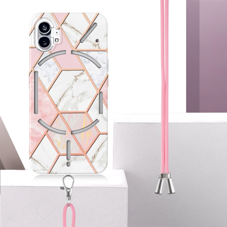 For Nothing Phone 1 Electroplating Splicing Marble TPU Phone Case with Lanyard(Pink White) - Nothing Cases by PMC TechLife | Online Shopping South Africa | PMC TechLife | Buy Now Pay Later Mobicred