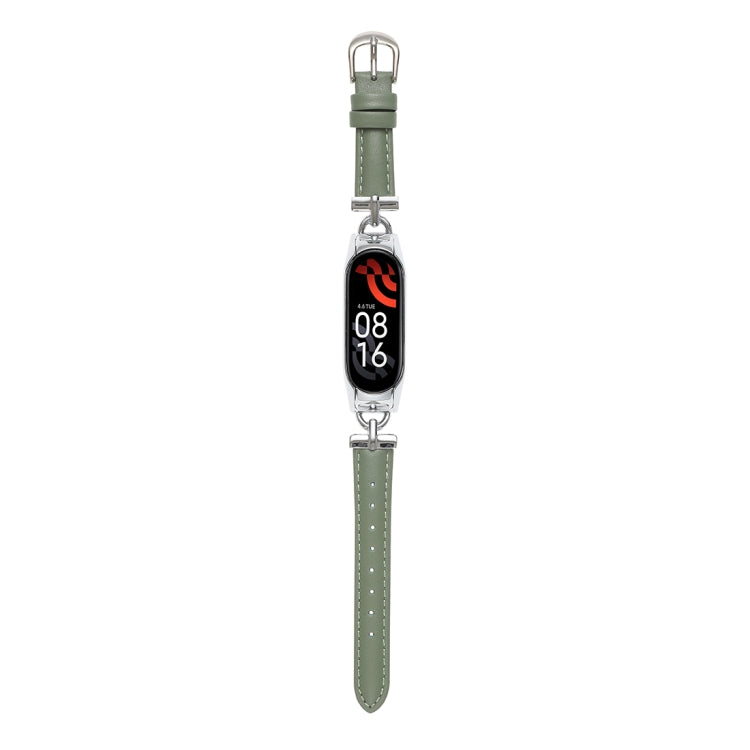 For Xiaomi Mi Band 5 / 6 D-shaped Steel + Genuine Leather Watch Band(Silver Green) - free shipping - PMC TechLife - Order now!