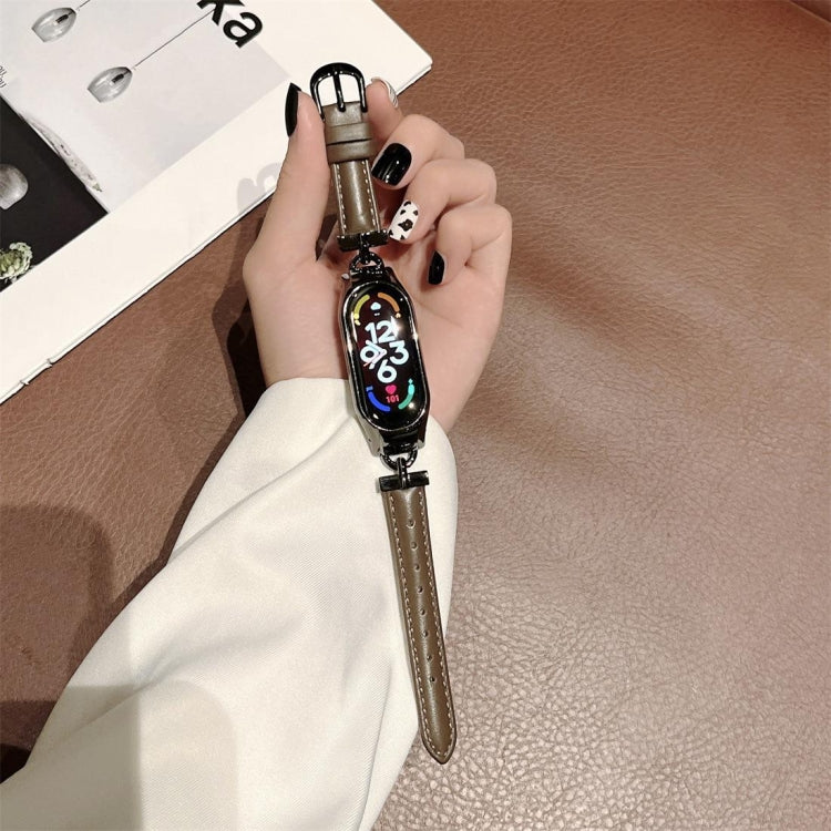 For Xiaomi Mi Band 5 / 6 D-shaped Steel + Genuine Leather Watch Band(Silver Green) - free shipping - PMC TechLife - Order now!