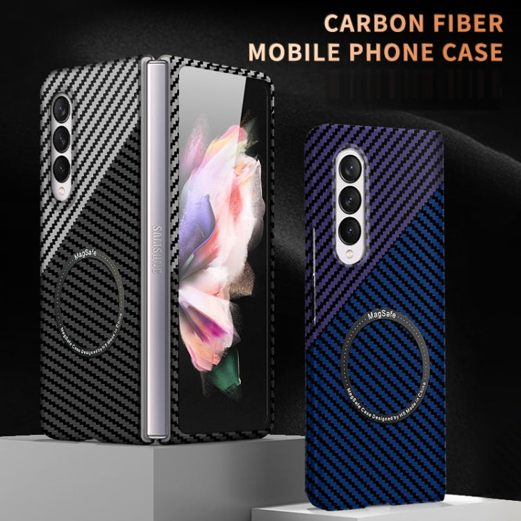 For Samsung Galaxy Z Fold3 5G Carbon Fiber Texture MagSafe Magnetic Phone Case(Black Silver) - Galaxy Phone Cases by PMC TechLife | Online Shopping South Africa | PMC TechLife