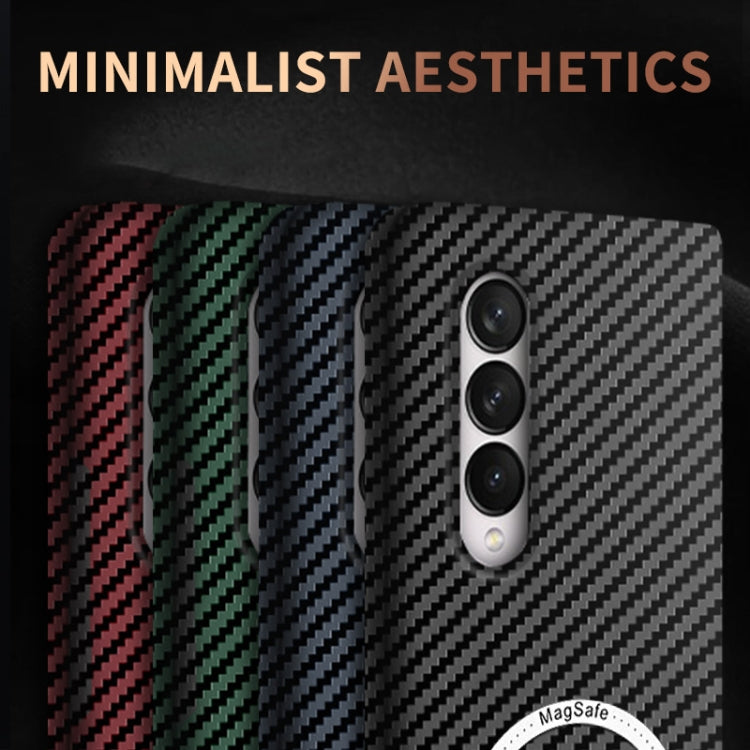 For Samsung Galaxy Z Fold3 5G Carbon Fiber Texture MagSafe Magnetic Phone Case(Black Silver) - Galaxy Phone Cases by PMC TechLife | Online Shopping South Africa | PMC TechLife