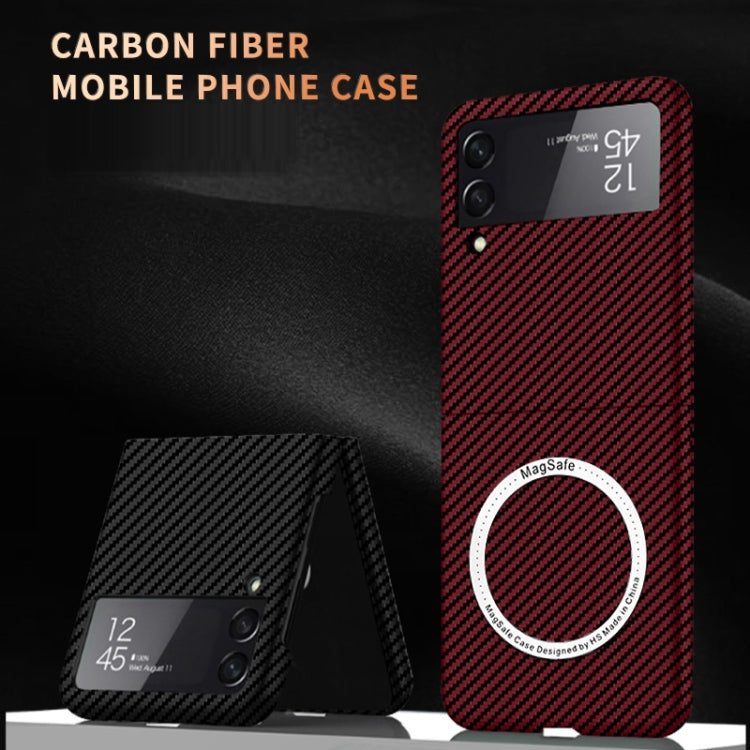 For Samsung Galaxy Z Flip4 5G Carbon Fiber Texture MagSafe Magnetic Phone Case(Black Silver) - Galaxy Z Flip4 5G Cases by PMC TechLife | Online Shopping South Africa | PMC TechLife