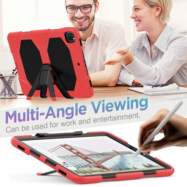 For iPad Pro 12.9 inch (2020) Shockproof Colorful Silicon + PC Protective Tablet Case with Holder & Shoulder Strap & Hand Strap (Red) - iPad Pro 12.9 (2020) Cases by PMC TechLife | Online Shopping South Africa | PMC TechLife | Buy Now Pay Later Mobicred