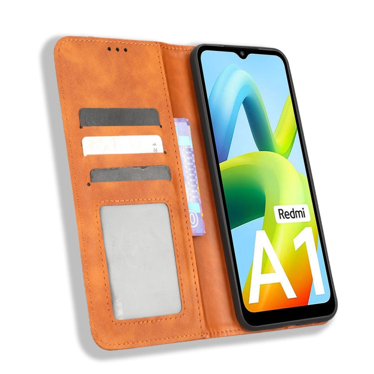 For Xiaomi Redmi A1 Magnetic Buckle Retro Texture Leather Phone Case(Brown) - free shipping - PMC TechLife - Order now!
