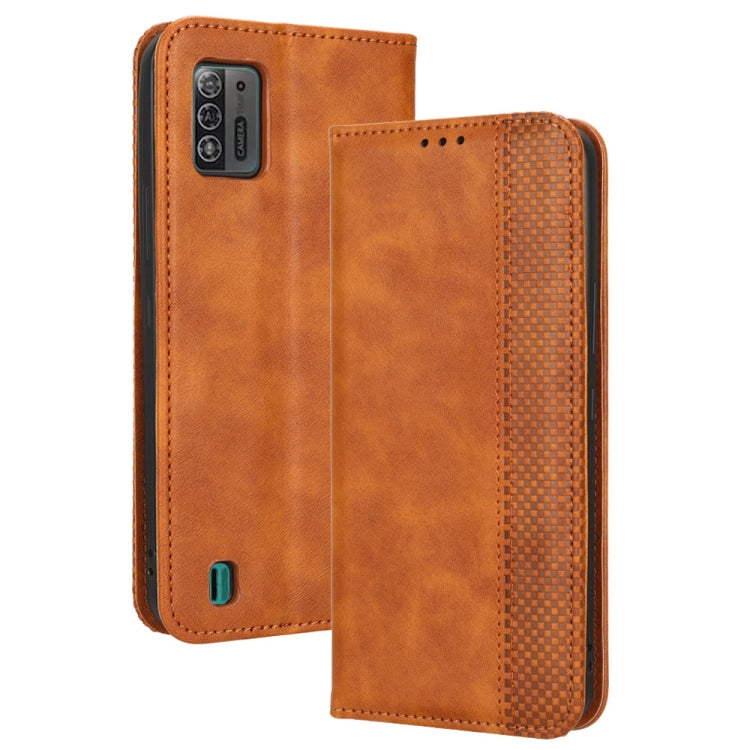 For ZTE Blade A52 Lite Magnetic Buckle Retro Texture Leather Phone Case(Brown) - free shipping - PMC TechLife - Order now!