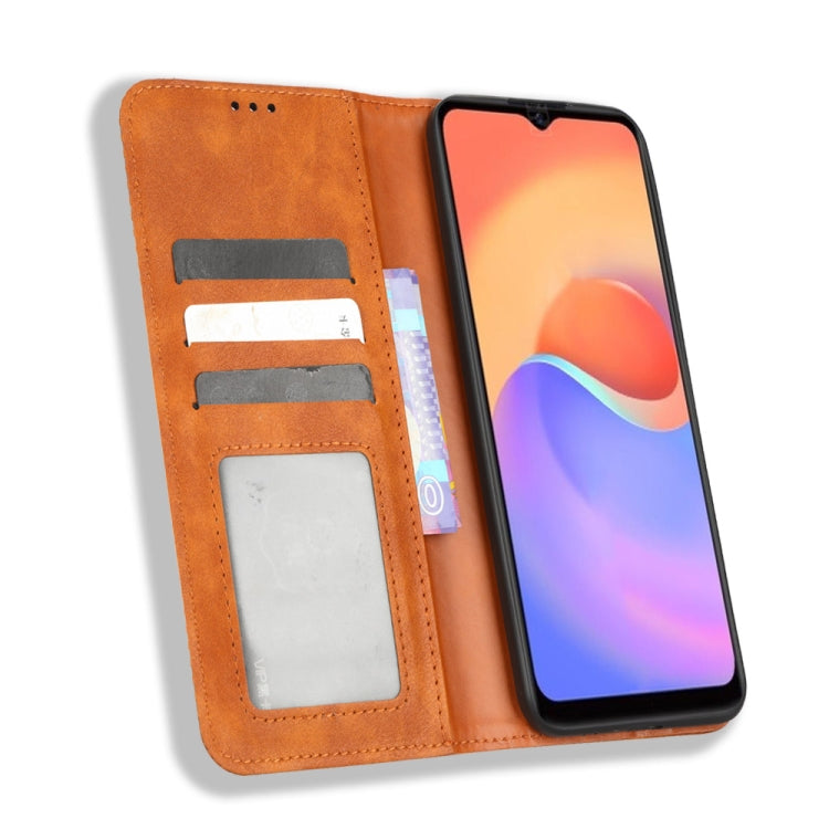 For ZTE Blade A52 Lite Magnetic Buckle Retro Texture Leather Phone Case(Brown) - free shipping - PMC TechLife - Order now!