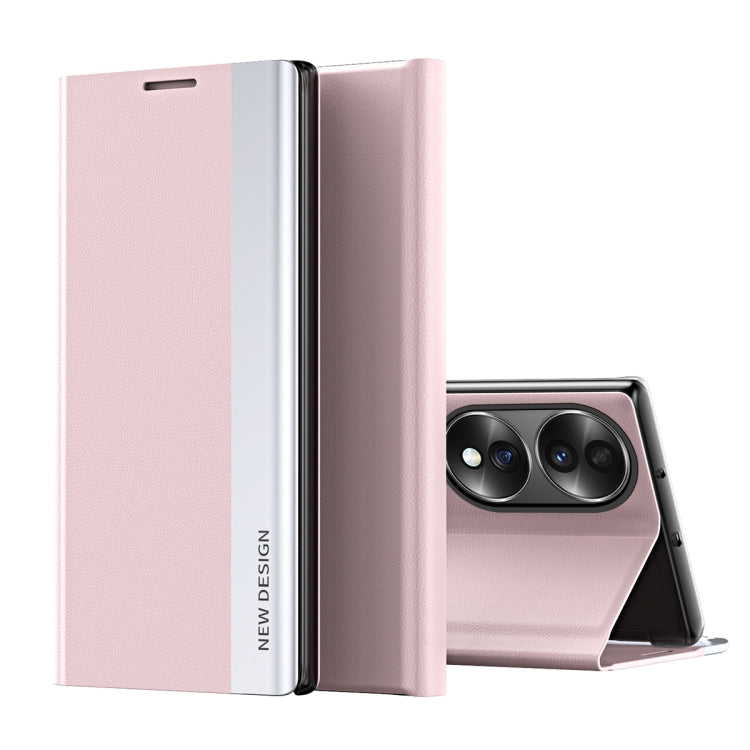 For Honor 70 Side Electroplated Magnetic Leather Phone Case(Pink) - Honor Cases by PMC TechLife | Online Shopping South Africa | PMC TechLife