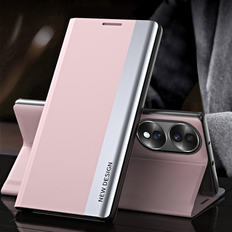 For Honor 70 Side Electroplated Magnetic Leather Phone Case(Pink) - Honor Cases by PMC TechLife | Online Shopping South Africa | PMC TechLife
