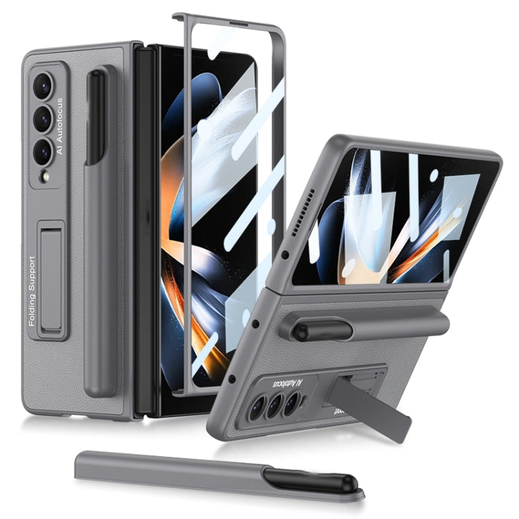 For Samsung Galaxy Z Fold4 GKK Ultra-thin Shockproof Leather Protective Case with Holder & Pen Slots(Grey) - free shipping - PMC TechLife - Order now!