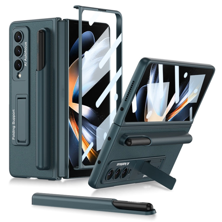 For Samsung Galaxy Z Fold4 GKK Ultra-thin Shockproof Leather Protective Case with Holder & Pen Slots(Dark Night Green) - free shipping - PMC TechLife - Order now!