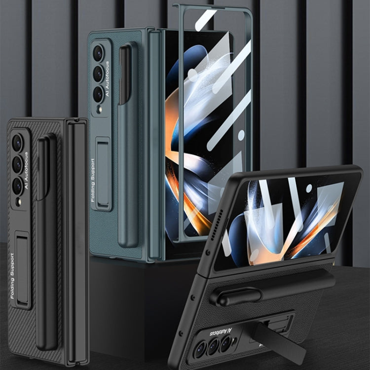 For Samsung Galaxy Z Fold4 GKK Ultra-thin Shockproof Leather Protective Case with Holder & Pen Slots(Dark Night Green) - free shipping - PMC TechLife - Order now!