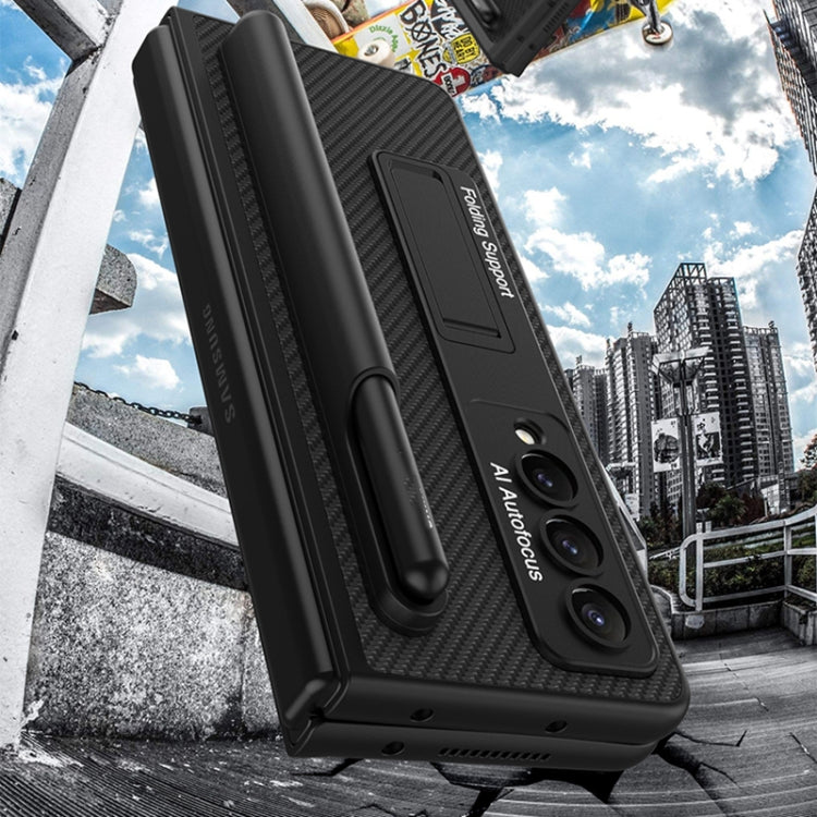 For Samsung Galaxy Z Fold4 GKK Ultra-thin Shockproof Leather Protective Case with Holder & Pen Slots(Carbon Fiber Texture) - free shipping - PMC TechLife - Order now!