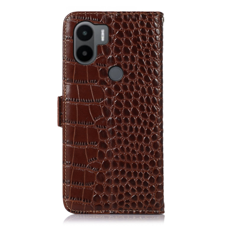 For Xiaomi Redmi A1+ Crocodile Top Layer Cowhide Leather Phone Case(Brown) - Xiaomi Cases by PMC TechLife | Online Shopping South Africa | PMC TechLife