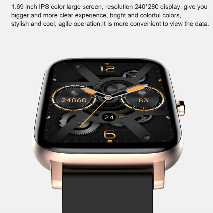 Ochstin 5H80 1.69 inch Square Screen Silicone Strap Heart Rate Blood Oxygen Monitoring Bluetooth Smart Watch(Black+Gold) - free shipping - PMC TechLife - Order now!