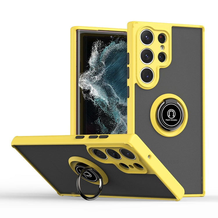 For Samsung Galaxy S23 Ultra 5G Q Shadow I Ring Holder PC and TPU Hybrid Phone Case(Yellow) - free shipping - PMC TechLife - Order now!