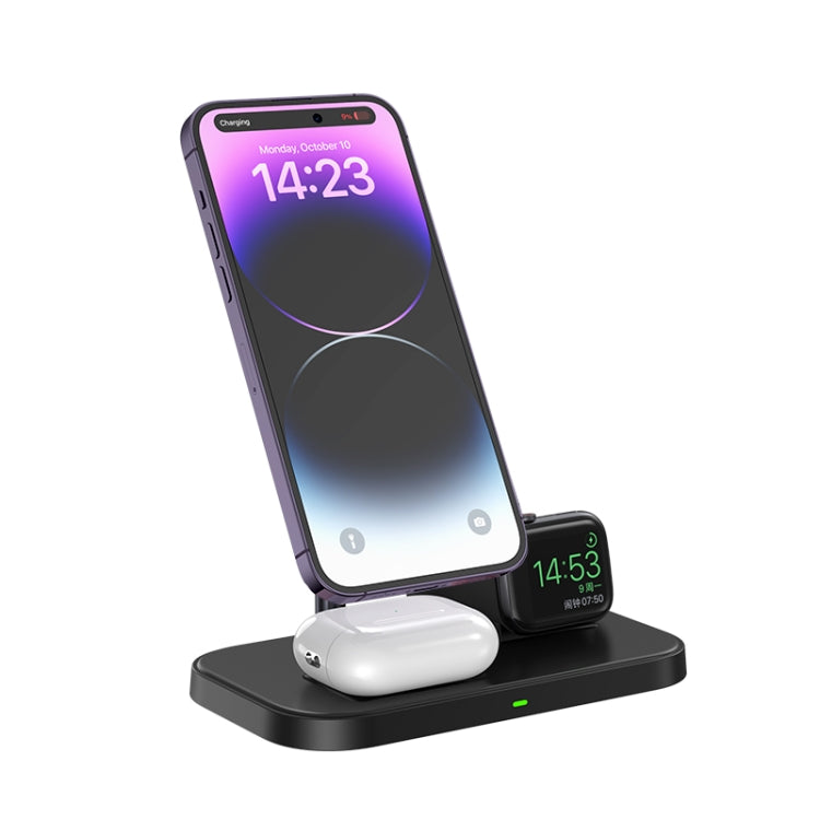 WA22 3 in 1 Magnetic Wireless Charger Phone Holder for iPhone 12 / 13 / 14 Series Phones & AirPods(Black) - Wireless Charger by PMC TechLife | Online Shopping South Africa | PMC TechLife