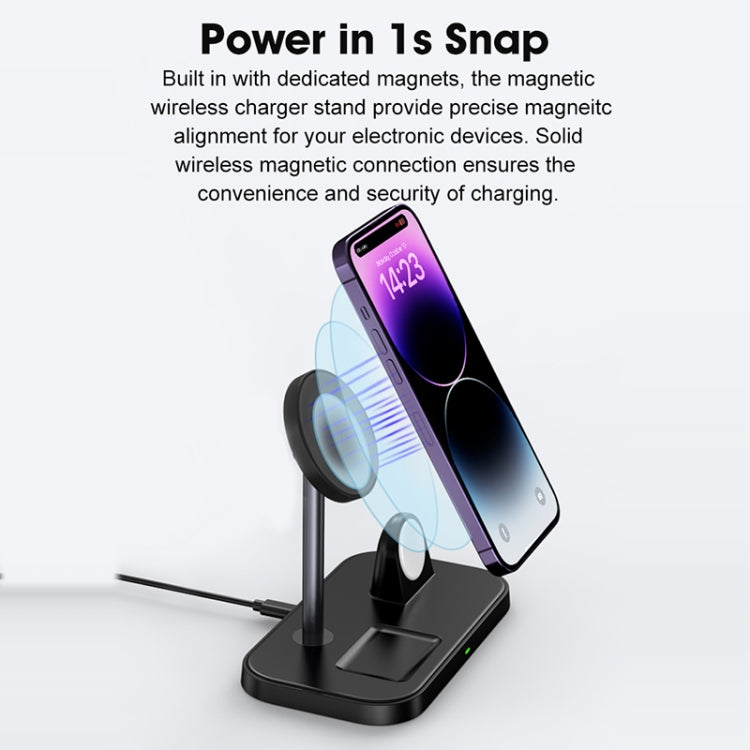 WA22 3 in 1 Magnetic Wireless Charger Phone Holder for iPhone 12 / 13 / 14 Series Phones & AirPods(Black) - Wireless Charger by PMC TechLife | Online Shopping South Africa | PMC TechLife