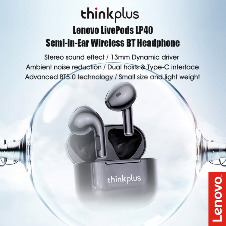 Lenovo LP40 TWS Wireless Bluetooth 5.1 Noise Reduction Earphone(Black) - TWS Earphone by Lenovo | Online Shopping South Africa | PMC TechLife | Buy Now Pay Later Mobicred