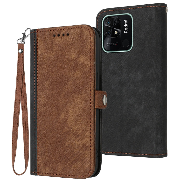 For Xiaomi Redmi 10C Side Buckle Double Fold Hand Strap Leather Phone Case(Brown) - free shipping - PMC TechLife - Order now!