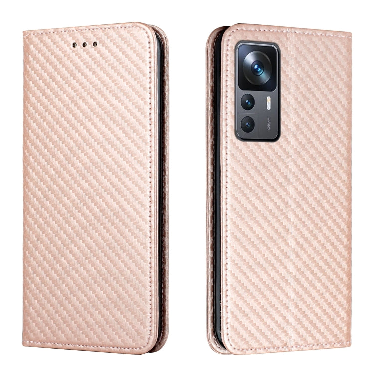 For Xiaomi 12T / 12T Pro / Redmi K50 Ultra Carbon Fiber Texture Magnetic Flip Leather Phone Case(Rose Gold) - free shipping - PMC TechLife - Order now!