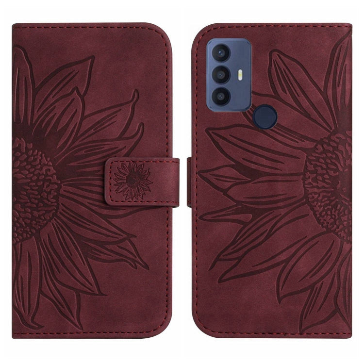 For TCL 30 SE/30E/306/305 Skin Feel Sun Flower Pattern Flip Leather Phone Case with Lanyard(Wine Red) - TCL by PMC TechLife | Online Shopping South Africa | PMC TechLife | Buy Now Pay Later Mobicred