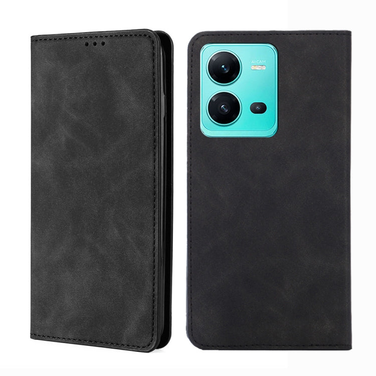 For vivo V25 5G/V25e 5G/X80 Lite Skin Feel Magnetic Horizontal Flip Leather Phone Case(Black) - free shipping - PMC TechLife - Order now!
