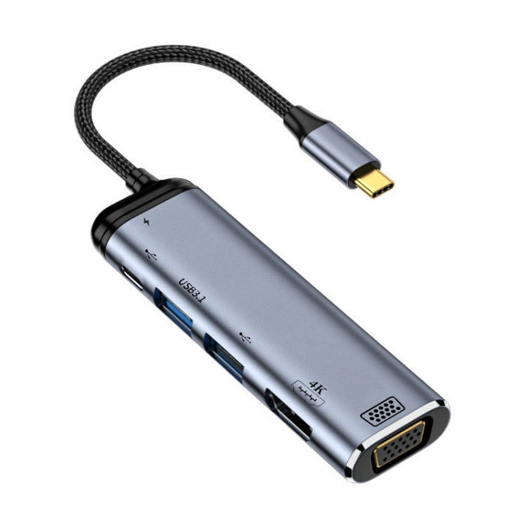 Y002 6 in 1 Type-C to VGA+HDMI+Dual USB+Dual USB-C/Type-C Interface Multifunctional Adapter - USB HUB by PMC TechLife | Online Shopping South Africa | PMC TechLife | Buy Now Pay Later Mobicred