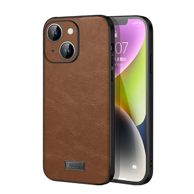 For iPhone 14 SULADA Shockproof TPU + Handmade Leather Phone Case(Brown) - free shipping - PMC TechLife - Order now!