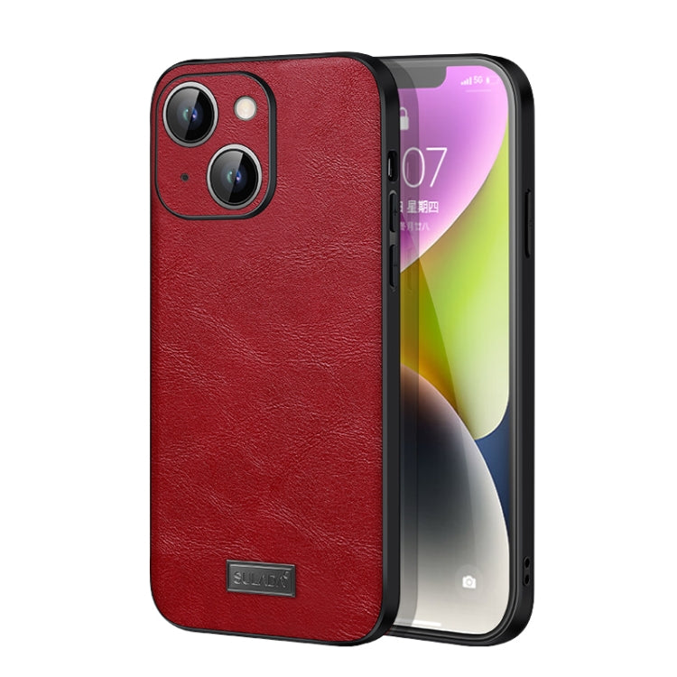 For iPhone 14 SULADA Shockproof TPU + Handmade Leather Phone Case(Red) - iPhone 14 Cases by SULADA | Online Shopping South Africa | PMC TechLife | Buy Now Pay Later Mobicred