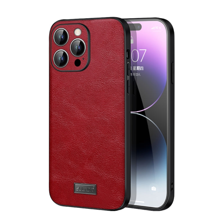 For iPhone 14 Pro SULADA Shockproof TPU + Handmade Leather Phone Case(Red) - iPhone 14 Pro Cases by SULADA | Online Shopping South Africa | PMC TechLife