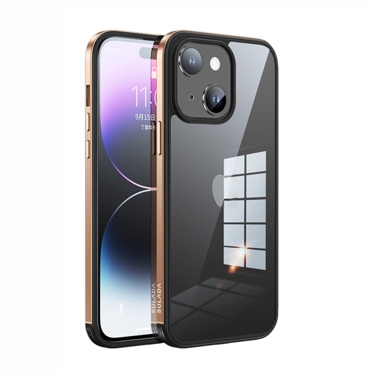 For iPhone 14 Plus SULADA Metal Frame + Nano Glass + TPU Phone Case(Champagne Gold) - free shipping - PMC TechLife - Order now!