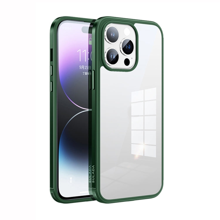 For iPhone 14 Pro Max SULADA Metal Frame + Nano Glass + TPU Phone Case(Green) - free shipping - PMC TechLife - Order now!