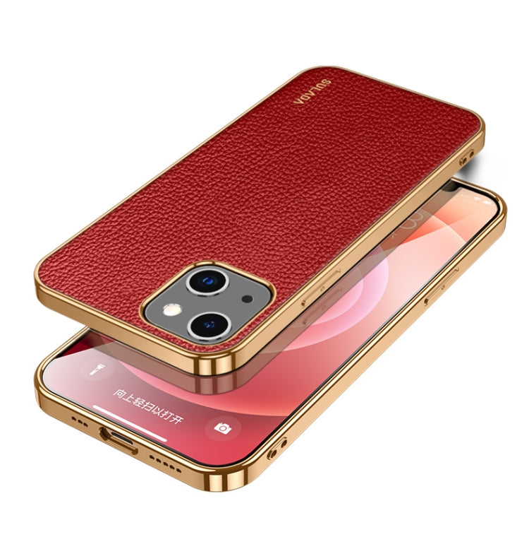 For iPhone 14 SULADA Shockproof TPU + Handmade Leather Phone Case(Red) - iPhone 14 Cases by SULADA | Online Shopping South Africa | PMC TechLife | Buy Now Pay Later Mobicred