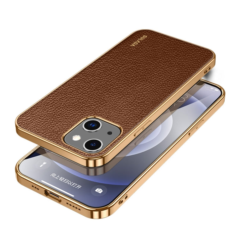 For iPhone 14 SULADA Shockproof TPU + Handmade Leather Phone Case(Borwn) - iPhone 14 Cases by SULADA | Online Shopping South Africa | PMC TechLife | Buy Now Pay Later Mobicred