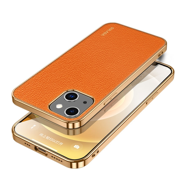For iPhone 14 Plus SULADA Shockproof TPU + Handmade Leather Phone Case(Orange) - iPhone 14 Plus Cases by SULADA | Online Shopping South Africa | PMC TechLife | Buy Now Pay Later Mobicred
