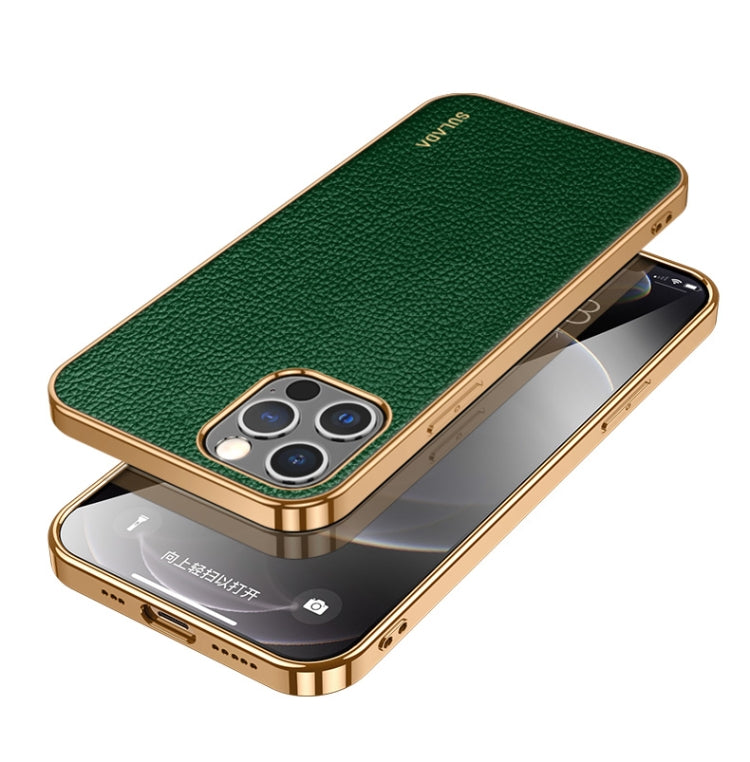 For iPhone 14 Pro SULADA Shockproof TPU + Handmade Leather Phone Case(Green) - iPhone 14 Pro Cases by SULADA | Online Shopping South Africa | PMC TechLife
