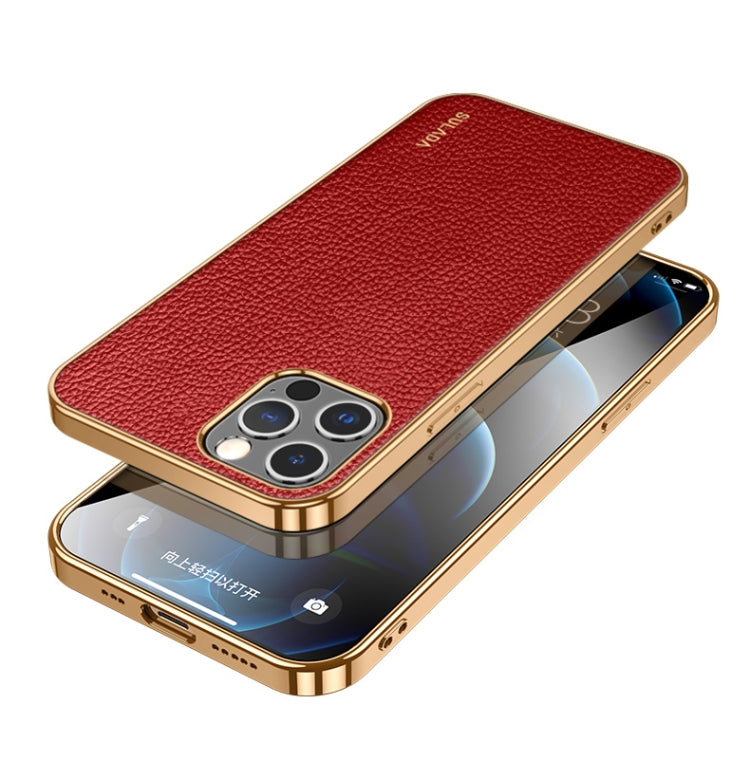 For iPhone 14 Pro SULADA Shockproof TPU + Handmade Leather Phone Case(Red) - iPhone 14 Pro Cases by SULADA | Online Shopping South Africa | PMC TechLife | Buy Now Pay Later Mobicred
