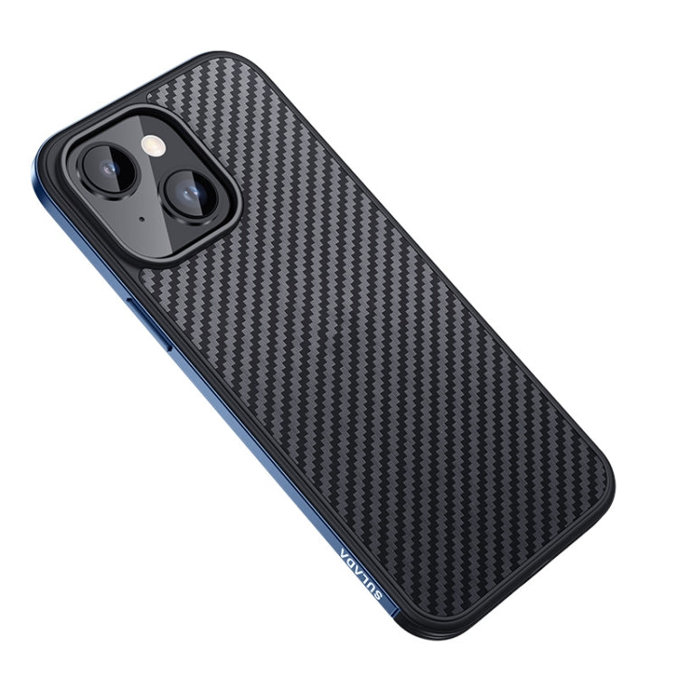 For iPhone 14 SULADA Carbon Fiber Textured Shockproof Metal + TPU Frame Case(Dark Blue) - iPhone 14 Cases by SULADA | Online Shopping South Africa | PMC TechLife | Buy Now Pay Later Mobicred