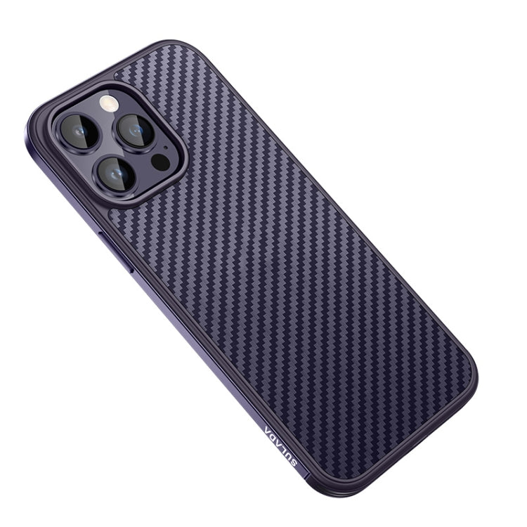 For iPhone 14 Pro SULADA Carbon Fiber Textured Shockproof Metal + TPU Frame Case(Dark Purple) - iPhone 14 Pro Cases by SULADA | Online Shopping South Africa | PMC TechLife