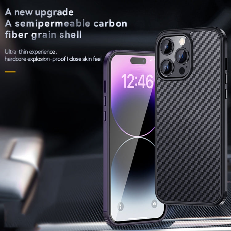 For iPhone 14 Pro SULADA Carbon Fiber Textured Shockproof Metal + TPU Frame Case(Dark Purple) - iPhone 14 Pro Cases by SULADA | Online Shopping South Africa | PMC TechLife