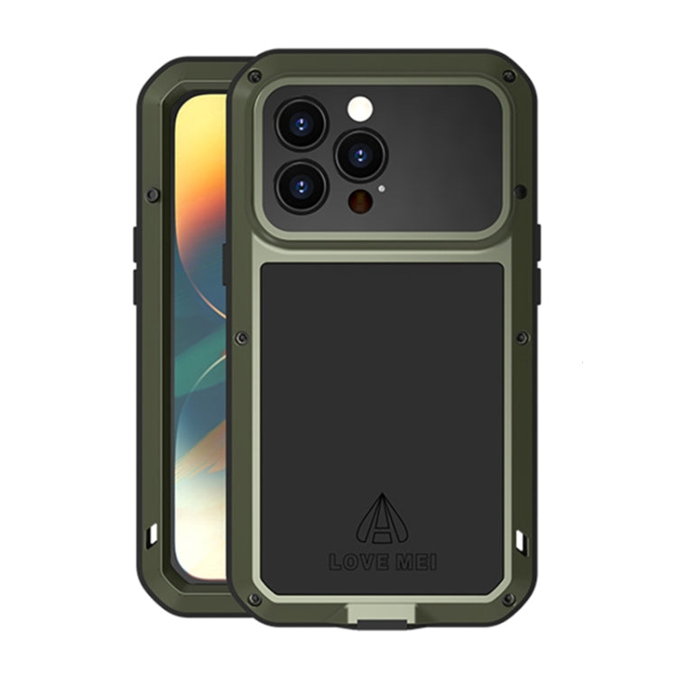 For iPhone 14 Pro Max LOVE MEI Metal Shockproof Life Waterproof Dustproof Phone Case(Army Green) - free shipping - PMC TechLife - Order now!