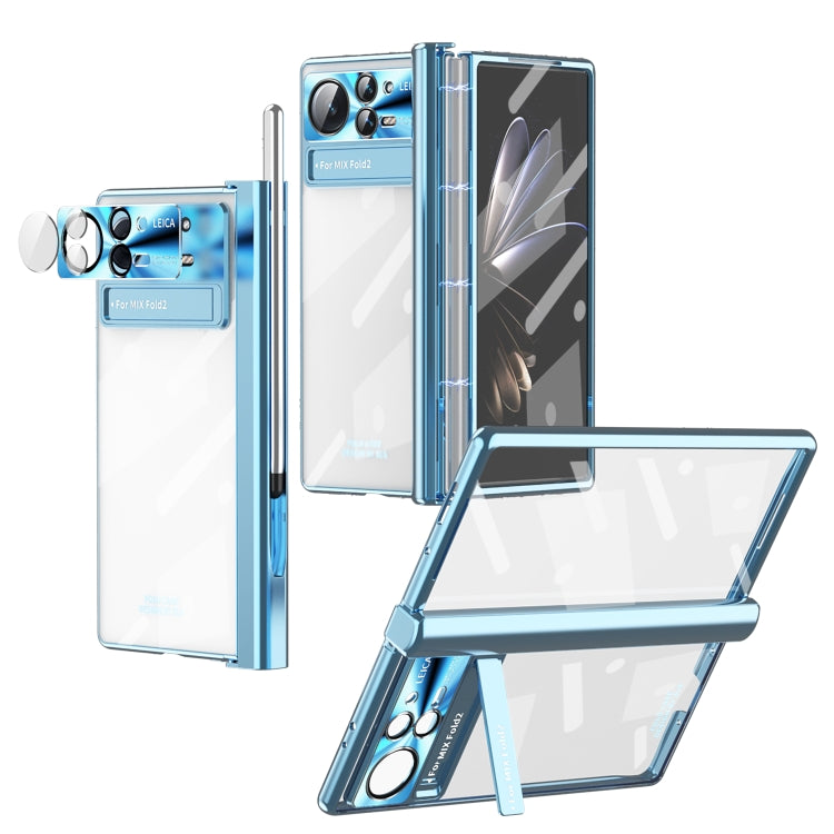 For Xiaomi Mix Fold 2 Magnetic Hinges Plating Phone Case with Holder(Blue) - Xiaomi Cases by PMC TechLife | Online Shopping South Africa | PMC TechLife