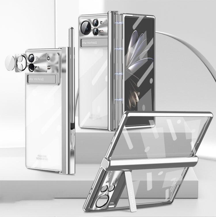 For Xiaomi Mix Fold 2 Magnetic Hinges Plating Phone Case with Holder(Silver) - Xiaomi Cases by PMC TechLife | Online Shopping South Africa | PMC TechLife